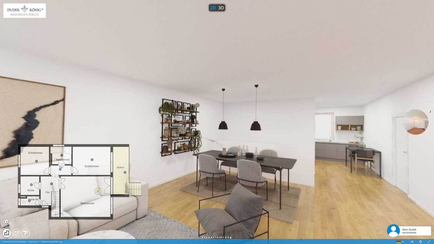 Oberfläche für 360°-Rundgang durch eine Wohnung