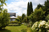 Gesamtbild mit Staudenbeet - SEEBURG, DICHT AN BERLIN PROVISIONSFREIE DOPPELHAUSHÄLFTE TOP ZUSTAND, TOLLER GARTEN